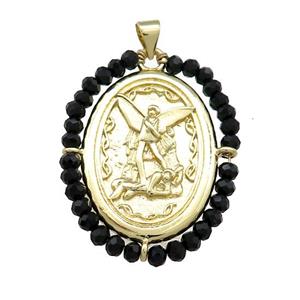 Fairy Charms Copper Oval Pendant With Black Crystal Glass Wire Wrapped Gold Plated, approx 27-35mm [FD14068]