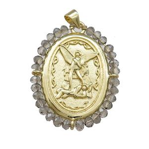 Fairy Charms Copper Oval Pendant With Smoky Crystal Glass Wire Wrapped Gold Plated, approx 27-35mm [FD14069]