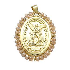 Fairy Charms Copper Oval Pendant With Champagne Crystal Glass Wire Wrapped Gold Plated, approx 27-35mm [FD14070]