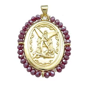 Fairy Charms Copper Oval Pendant With Crystal Glass Wire Wrapped Gold Plated, approx 27-35mm [FD14073]