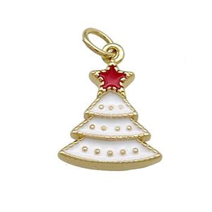 Christmas Tree Charms Copper Pendant White Enamel Gold Plated, approx 12-14mm [FD14094]