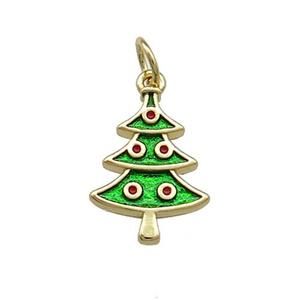 Christmas Tree Charms Copper Pendant Green Painted Gold Plated, approx 11-15mm [FD14095]