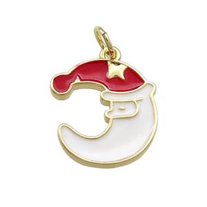 Christmas Hat Santa Claus Moon Charms Copper Pendant Red White Enamel Gold Plated, approx 14mm [FD14097]