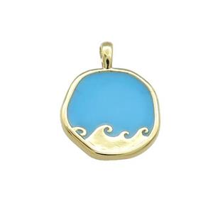 Copper Circle Pendant Surf Blue Enamel Gold Plated, approx 14mm [FD14103]
