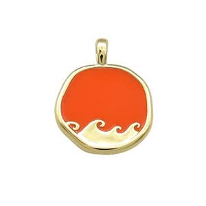 Copper Circle Pendant Surf Orange Enamel Gold Plated, approx 14mm [FD14104]