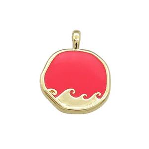 Copper Circle Pendant Surf Red Enamel Gold Plated, approx 14mm [FD14105]