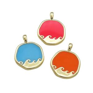 Copper Circle Pendant Surf Enamel Gold Plated Mixed, approx 14mm [FD14106]