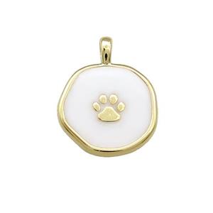 Copper Circle Pendant Paw White Enamel Gold Plated, approx 14mm [FD14107]