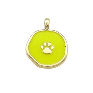 Copper Circle Pendant Paw Yellow Enamel Gold Plated, approx 14mm [FD14108]