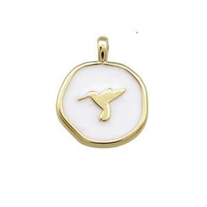 Copper Circle Pendant Hummerbirds White Enamel Gold Plated, approx 14mm [FD14113]