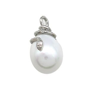 Copper Snake Pendant Pave Pearlized Shell Platinum Plated, approx 12-18mm [FD14127]