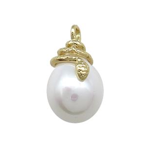 Copper Snake Pendant Pave Pearlized Shell Gold Plated, approx 12-18mm [FD14128]