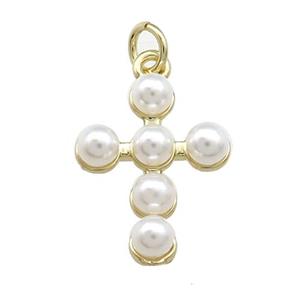 Copper Cross Pendant Pave Pearlized Resin Gold Plated, approx 14-19mm [FD14130]