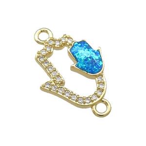 Copper Hamsahand Connector Pave Blue Fire Opal Zircon 18K Gold Plated, approx 14-16mm [FD14174]