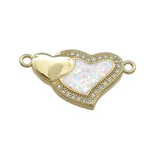 Copper Heart Connector Pave White Fire Opal Zircon 18K Gold Plated, approx 14-20mm [FD14175]