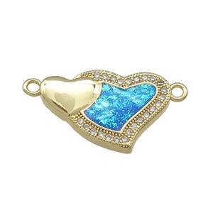 Copper Heart Connector Pave Blue Fire Opal Zircon 18K Gold Plated, approx 14-20mm [FD14176]