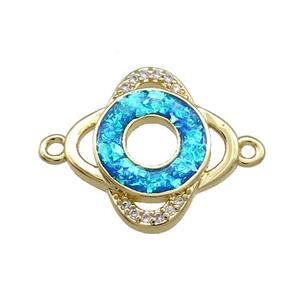 Copper Clover Connector Pave Blue Fire Opal Zircon Circle 18K Gold Plated, approx 17mm [FD14178]