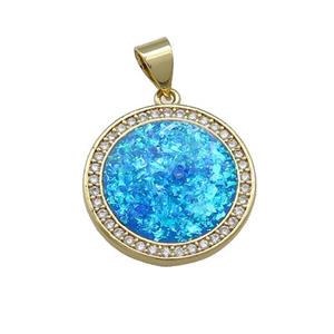 Copper Circle Pendant Pave Blue Fire Opal Zircon 18K Gold Plated, approx 17.5mm [FD14180]