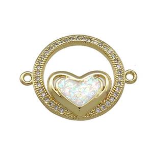 Copper Circle Connector Pave White Fire Opal Zircon Heart 18K Gold Plated, approx 19mm [FD14181]