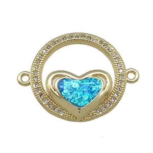 Copper Circle Connector Pave Blue Fire Opal Zircon Heart 18K Gold Plated, approx 19mm [FD14182]