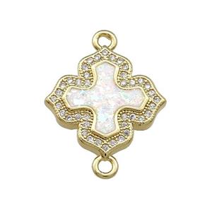 Copper Cross Connector Pave White Fire Opal Zircon 18K Gold Plated, approx 18mm [FD14185]