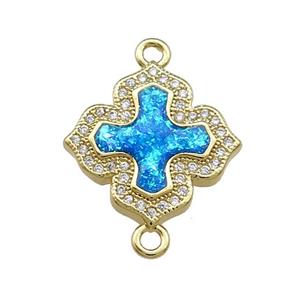 Copper Cross Connector Pave Blue Fire Opal Zircon 18K Gold Plated, approx 18mm [FD14186]