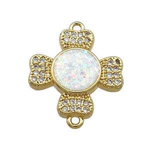 Copper Cross Connector Pave White Fire Opal Zircon Heart 18K Gold Plated, approx 17mm [FD14187]