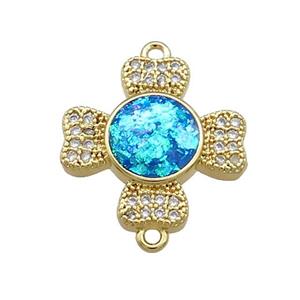 Copper Cross Connector Pave Blue Fire Opal Zircon 18K Gold Plated, approx 17mm [FD14188]