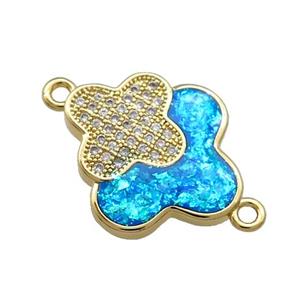 Copper Clover Connector Pave Blue Fire Opal Zircon Double 18K Gold Plated, approx 17-19mm [FD14196]