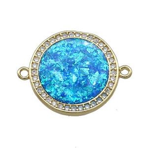 Copper Circle Connector Pave Blue Fire Opal Zircon 18K Gold Plated, approx 17mm [FD14198]