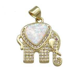 Elephant Charms Copper Pendant Pave White Fire Opal Zircon 18K Gold Plated, approx 18-19mm [FD14208]