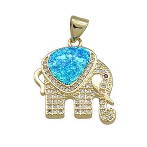 Elephant Charms Copper Pendant Pave Blue Fire Opal Zircon 18K Gold Plated, approx 18-19mm [FD14209]