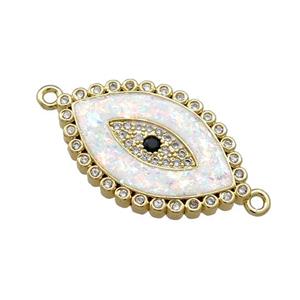 Evil Eye Charms Copper Connector Pave White Fire Opal 18K Gold Plated, approx 15-24mm [FD14212]