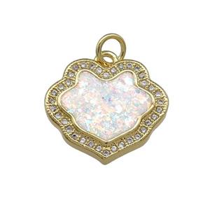 Copper Flower Pendant Pave White Fire Opal Zircon 18K Gold Plated, approx 16-18mm [FD14218]
