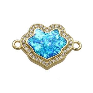 Copper Flower Connector Pave Blue Fire Opal Zircon 18K Gold Plated, approx 16-18mm [FD14221]