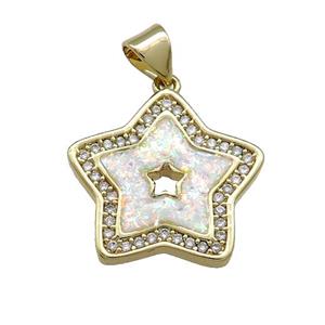 Copper Star Pendant Pave White Fire Opal Zircon 18K Gold Plated, approx 19mm [FD14222]