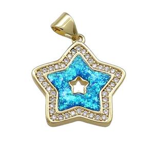 Copper Star Pendant Pave Blue Fire Opal Zircon 18K Gold Plated, approx 19mm [FD14223]