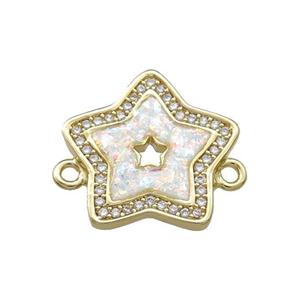 Copper Star Connector Pave White Fire Opal Zircon 18K Gold Plated, approx 19mm [FD14224]