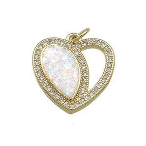 Copper Heart Pendant Pave White Fire Opal Zircon 18K Gold Plated, approx 18mm [FD14226]