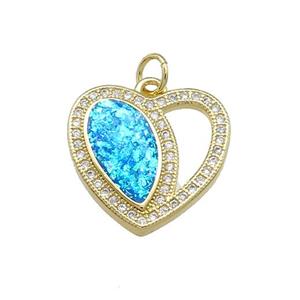 Copper Heart Pendant Pave Blue Fire Opal Zircon 18K Gold Plated, approx 18mm [FD14227]