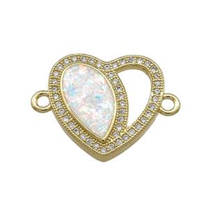 Copper Heart Connector Pave White Fire Opal Zircon 18K Gold Plated, approx 18mm [FD14228]