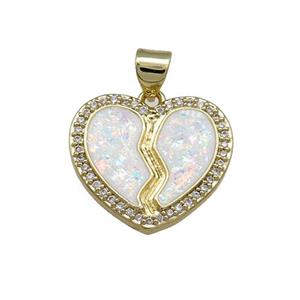 Copper Heart Pendant Pave White Fire Opal Zircon 18K Gold Plated, approx 19mm [FD14230]