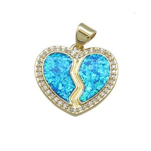 Copper Heart Pendant Pave Blue Fire Opal Zircon 18K Gold Plated, approx 19mm [FD14231]