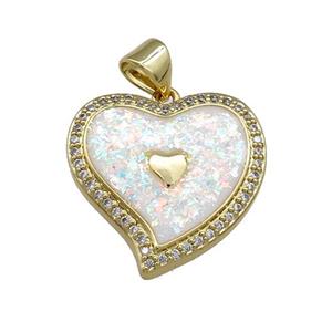 Copper Heart Pendant Pave White Fire Opal Zircon 18K Gold Plated, approx 19mm [FD14232]