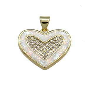 Copper Heart Pendant Pave White Fire Opal Zircon 18K Gold Plated, approx 16-20mm [FD14234]
