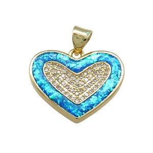 Copper Heart Pendant Pave Blue Fire Opal Zircon 18K Gold Plated, approx 16-20mm [FD14235]