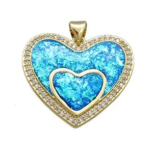Copper Heart Pendant Pave Blue Fire Opal Zircon Double 18K Gold Plated, approx 25mm [FD14239]