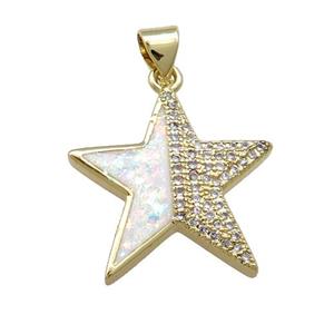 Copper Star Pendant Pave White Fire Opal Zircon 18K Gold Plated, approx 20mm [FD14246]