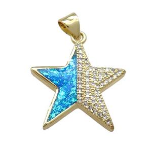 Copper Star Pendant Pave Blue Fire Opal Zircon 18K Gold Plated, approx 20mm [FD14247]