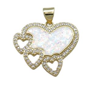 Copper Heart Pendant Pave White Fire Opal Zircon 18K Gold Plated, approx 20-22mm [FD14248]